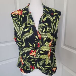 RACHEL Rachel Roy Black and Green Floral Button Down Shirt